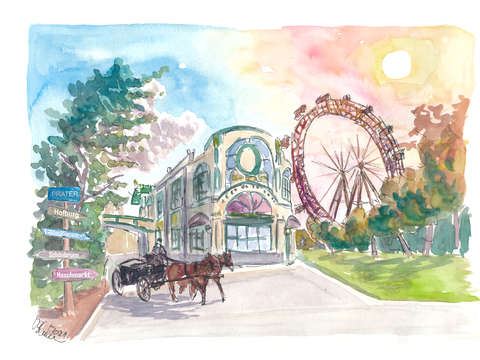 Vienna austria prater with ferris wheel and signpo