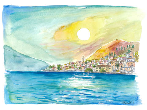 Shimmering reflections on lago di garda with limon