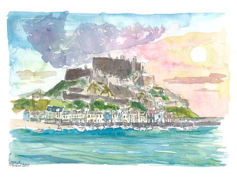 Scenic view of mont orgueil and gorey harbour jers