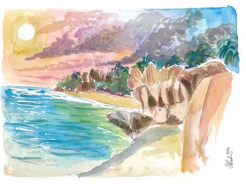 Anse source dargent beach scene la digue seychelle