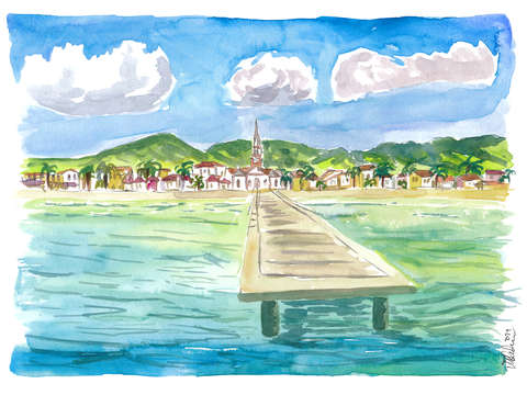 Coastal view of tropical village anse darlet in ma