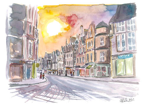 Scottish sunset in cockburn street edinburgh