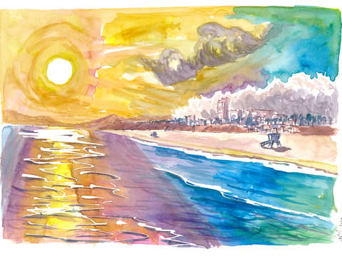 Santa monica sun with mountains beach and sea