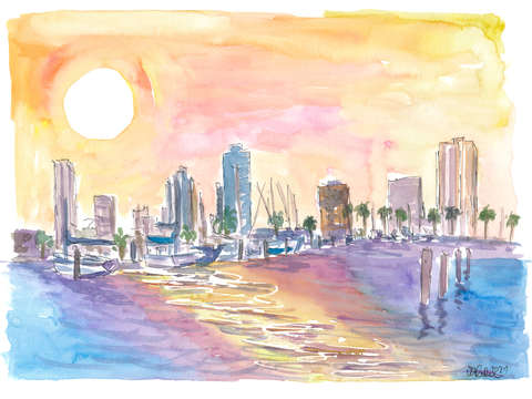 St petersburg florida golden sunset in harbour wit