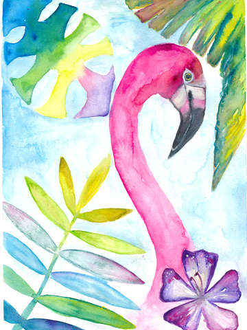 Pink flamingo with tropical smile