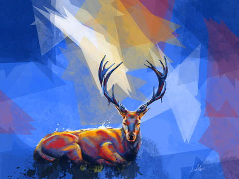 Meadow trance deer digital painting