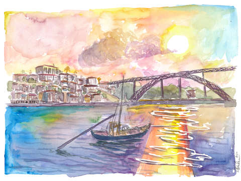 Porto portugal old city with ponte lu s i and suns
