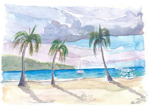 Sailboat in lonely caribbean bay with beach st vin