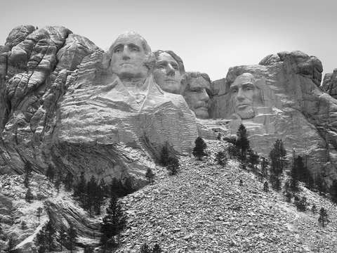 Mount rushmore in a light snow