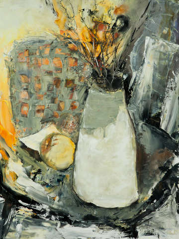 Still life with flowers and chair