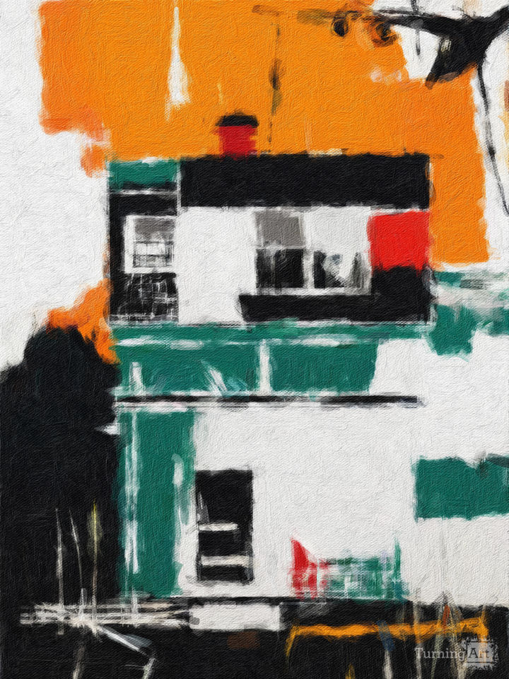 Abstract expressionist painting with building by John Leaver TurningArt