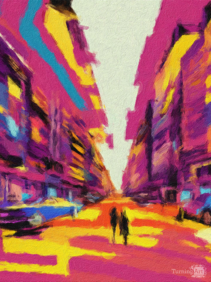 Colourful digital abstract city painting by John Leaver TurningArt