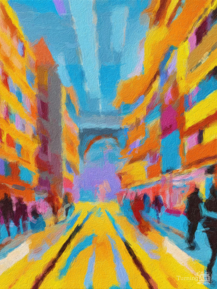 Colourful digital abstract city painting by John Leaver TurningArt
