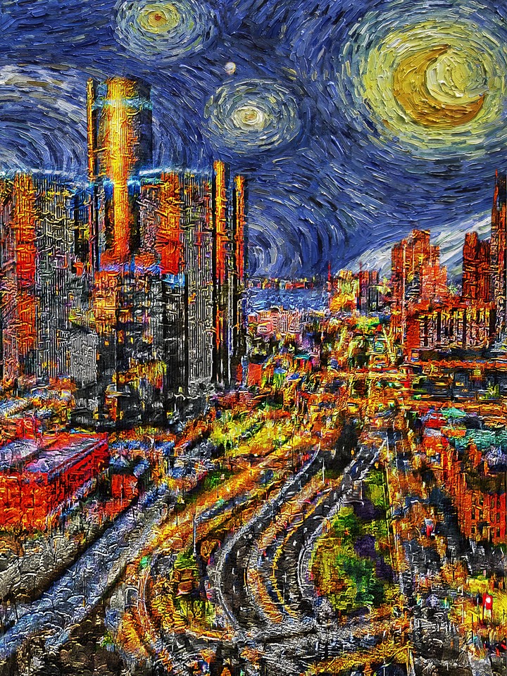 Van Gogh Moon Over the Detroit Ren Cen OWTM8545