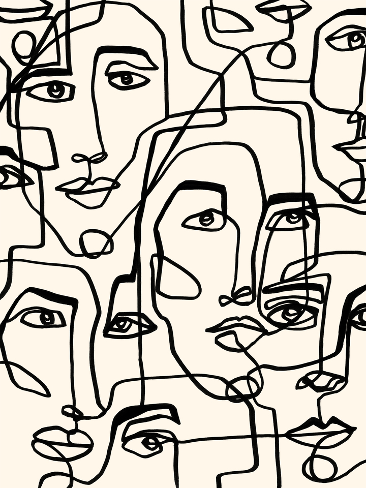 FACE MOSAIC 3, BLACK ON BEIGE