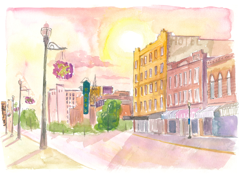 Sunset in Fargo Noth Dakota Historic Main Street