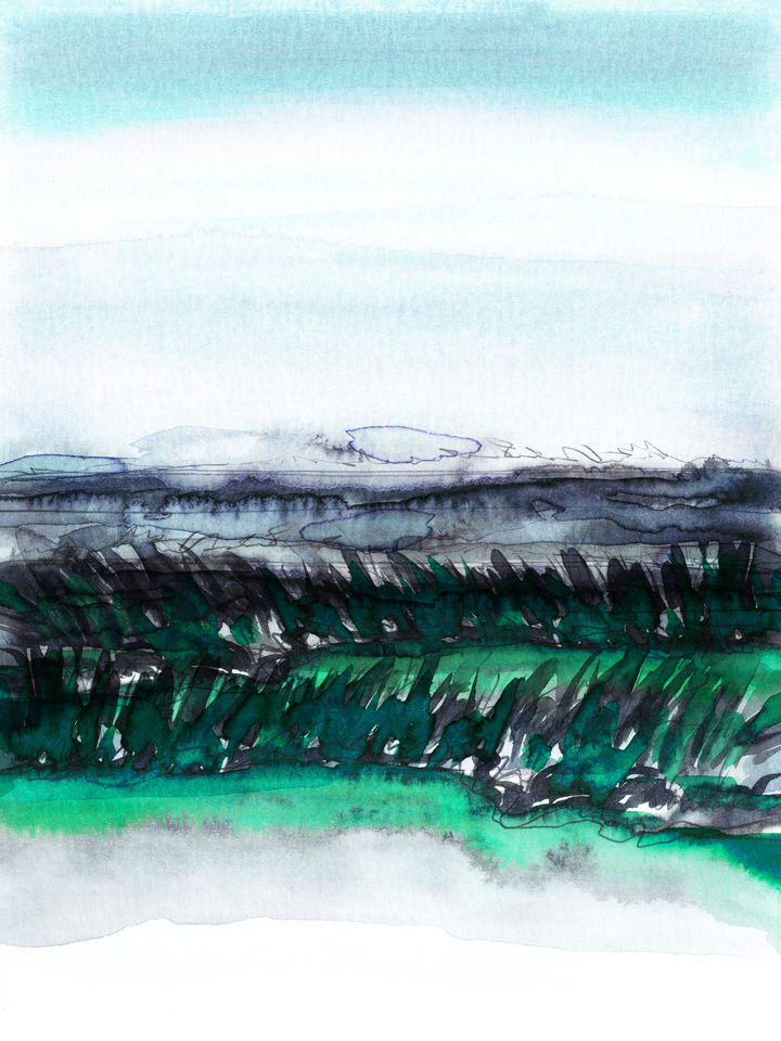 FIELD ON A WINDY DAY 3 - WATERCOLOR LANDSCAPE