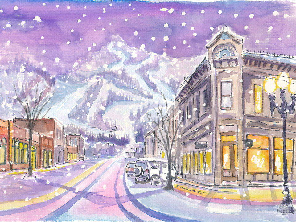 Aspen Colorado Nightly Winter Street Scene