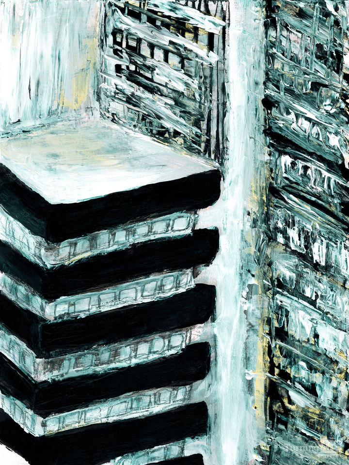 URBAN SPACES 3 DOWNTOWN CITY BUILDINGS PAINTING