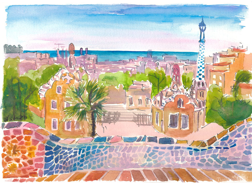 Barcelona Parc Güell and the amazing colorful view