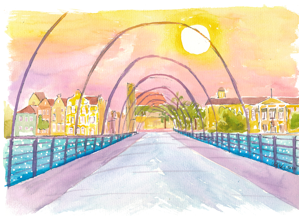 Willemstad Curacao Queen Emma Bridge View with Sun