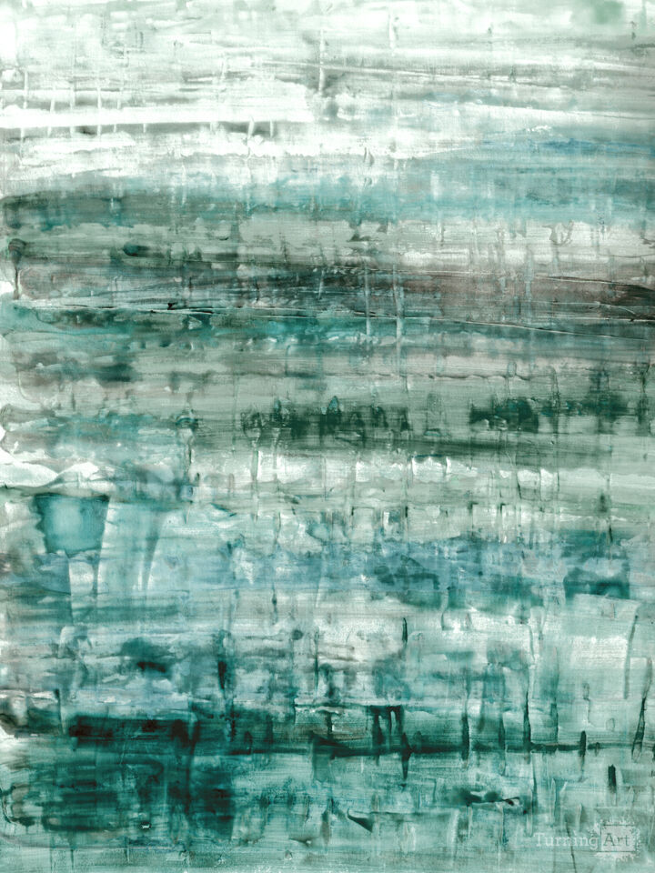 IN THE DISTANCE 5 TEAL GREEN ABSTRACT WATERCOLOR LANDSCAPE PAINTING