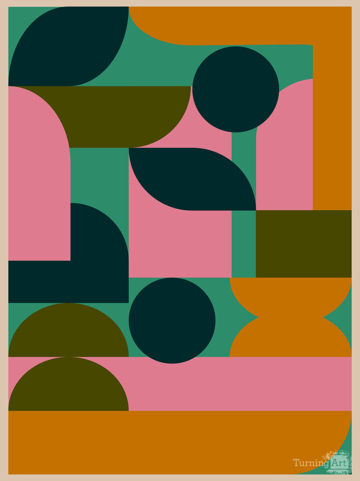 Geometric Shapes in Vintage Pink, Orange, and Teal