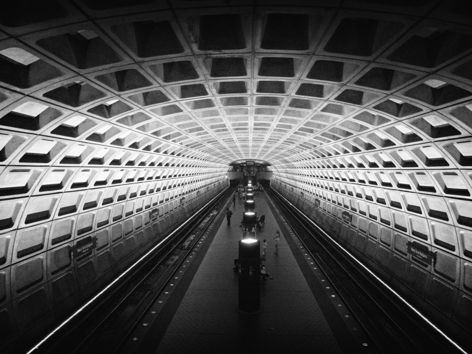 Washington DC Metro Station in Black and White