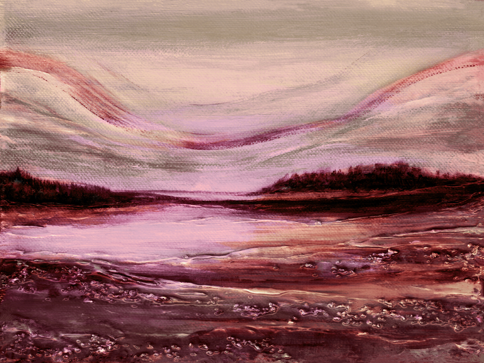 SUNSET GLOW 1 QUIETUDE RUMORS HORIZONTAL LANDSCAPE PAINTING