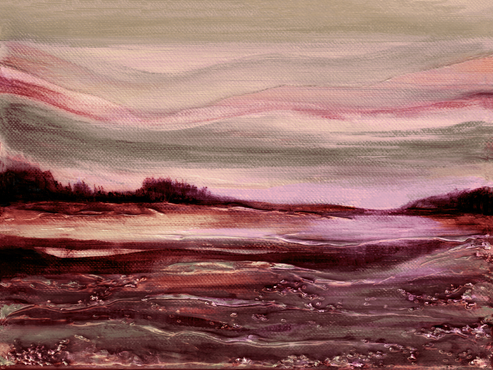 SUNSET GLOW 2 QUIETUDE RUMORS HORIZONTAL LANDSCAPE PAINTING