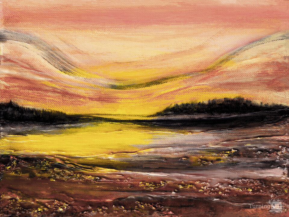 SUNSET GLOW 1 RUSTIC DUSK HORIZONTAL LANDSCAPE PAINTING