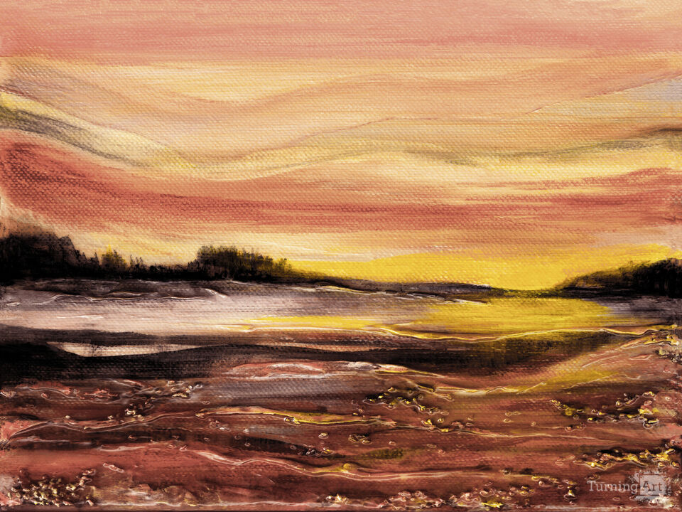 SUNSET GLOW 2 RUSTIC DUSK HORIZONTAL LANDSCAPE PAINTING