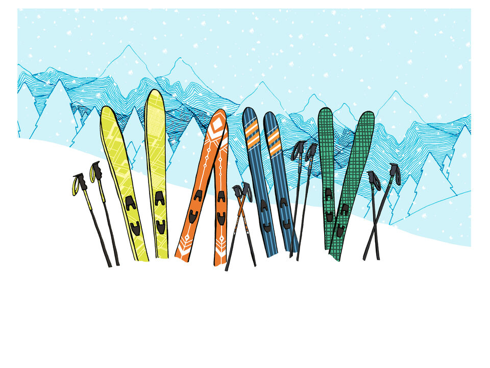 Colorful Skis on the Mountain
