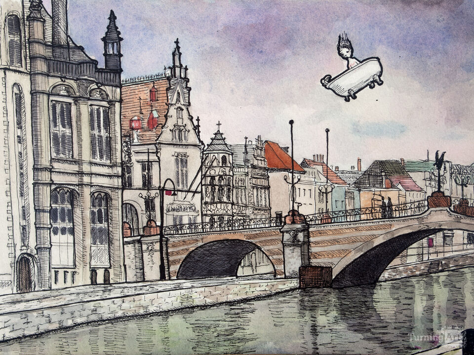 Flying Bathtub Over Ghent