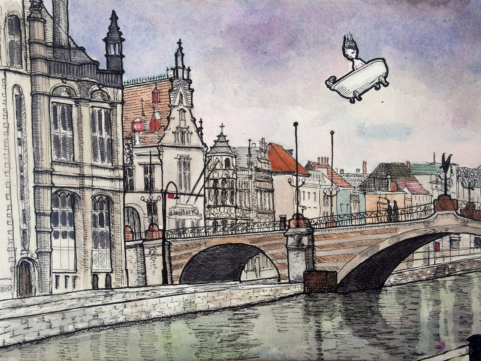 Flying Bathtub Over Ghent
