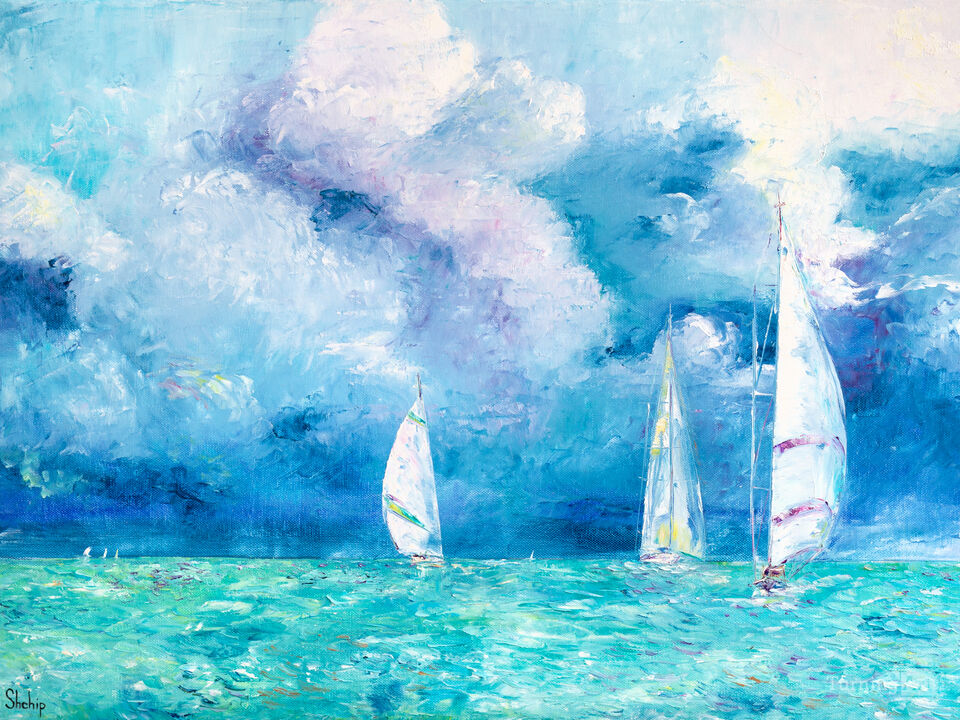 Sailboats on the Azure Waters.