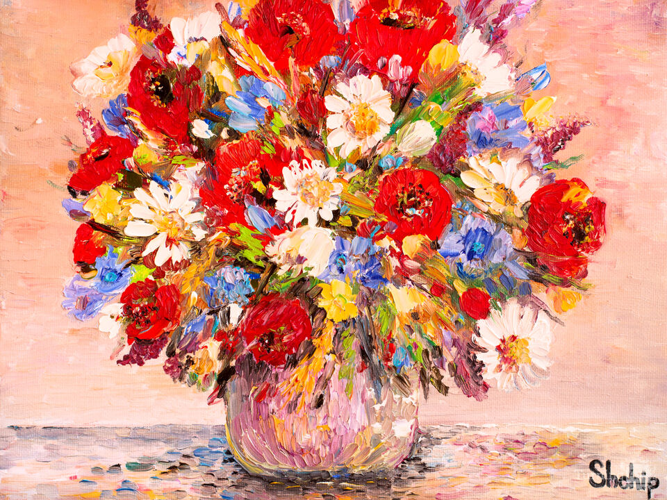 Bouquet of Сolorful Flowers In a Pot.