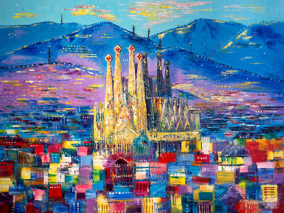 Barcelona In Evening Dress. La Sagrada Familia.