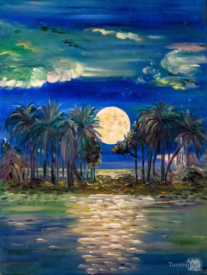 Palm trees in the moonlight.