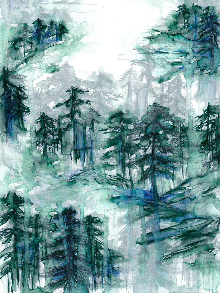 SOLITUDE 1 WATERCOLOR FOREST TREES PAINTING