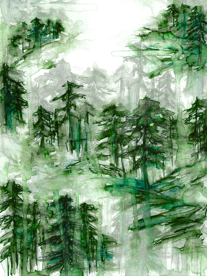 SOLITUDE 3 WATERCOLOR FOREST TREES PAINTING