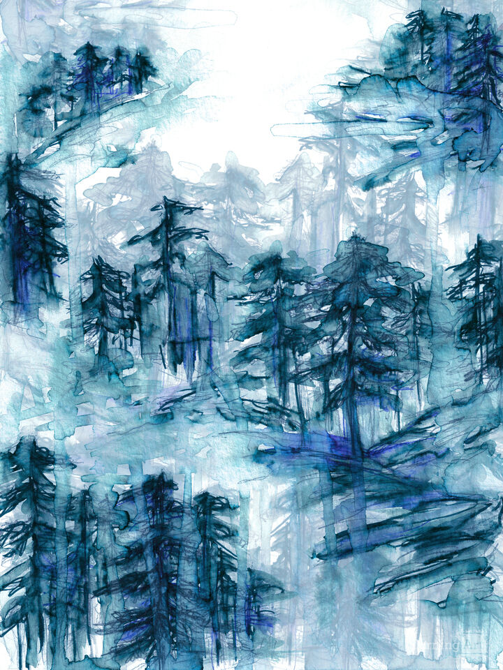 SOLITUDE 4 WATERCOLOR FOREST TREES PAINTING