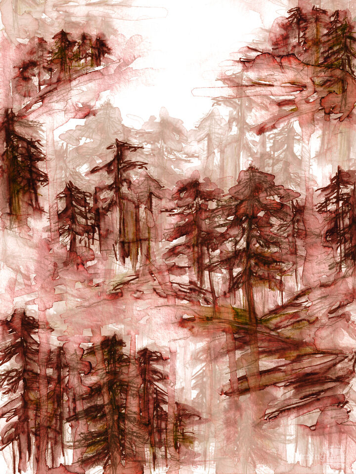 SOLITUDE 5 WATERCOLOR FOREST TREES PAINTING