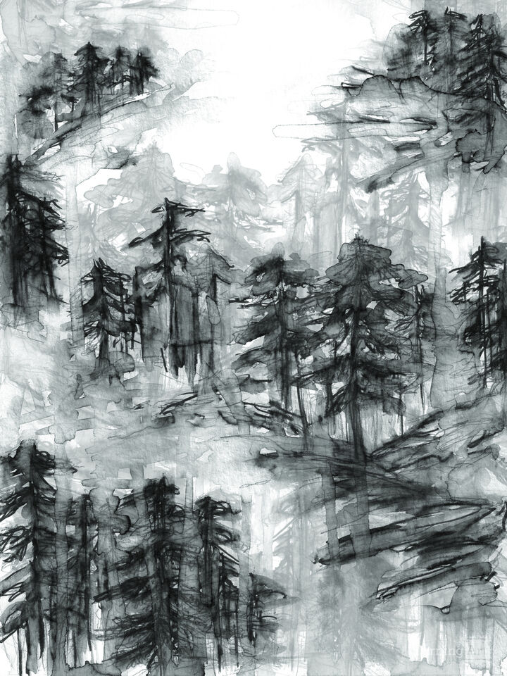 SOLITUDE 7 WATERCOLOR FOREST TREES PAINTING