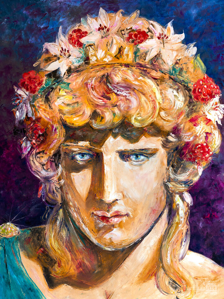 Dionysus With a Wreath of White Lilies .