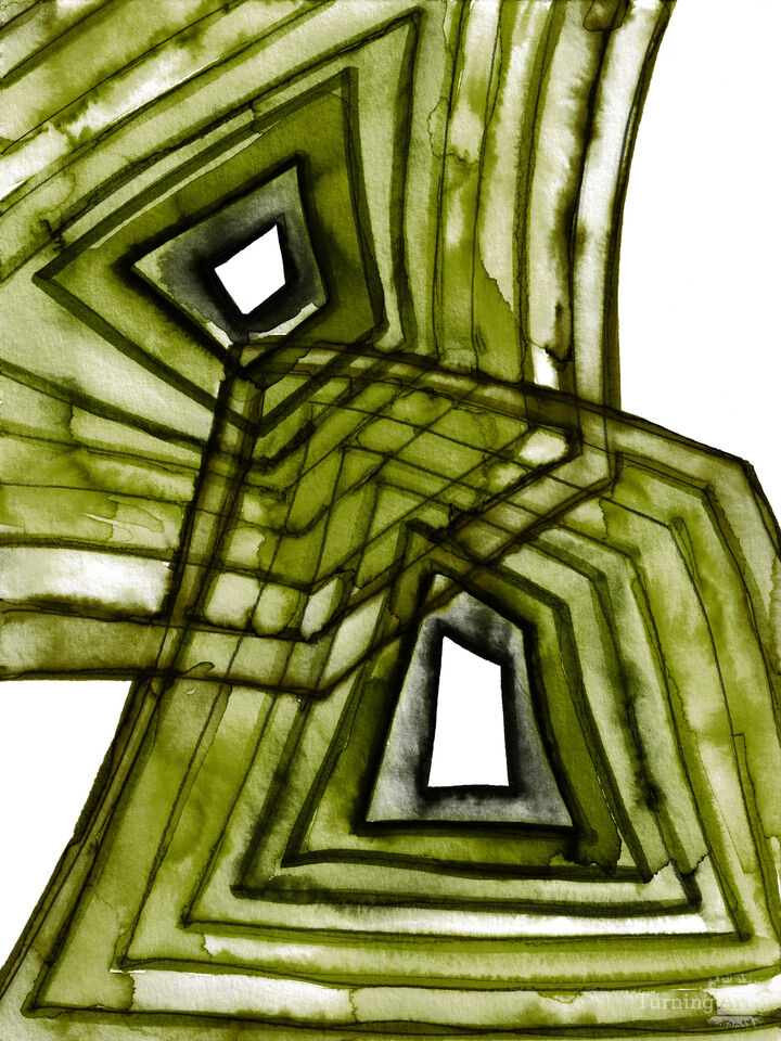 ALTERED GEOMETRY 1 AVOCADO GREEN GEOMETRIC WATERCOLOR