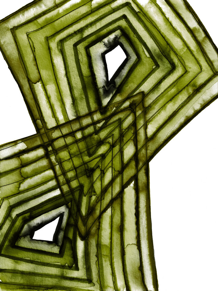 ALTERED GEOMETRY 2 AVOCADO GREEN GEOMETRIC WATERCOLOR