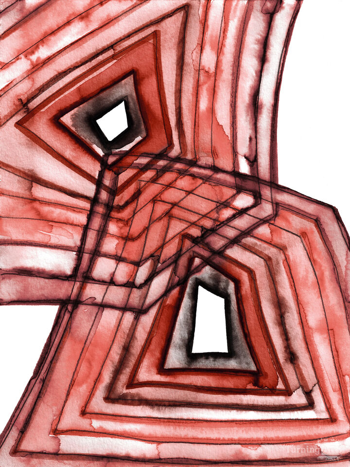 ALTERED GEOMETRY 1 CRIMSON RED GEOMETRIC WATERCOLOR