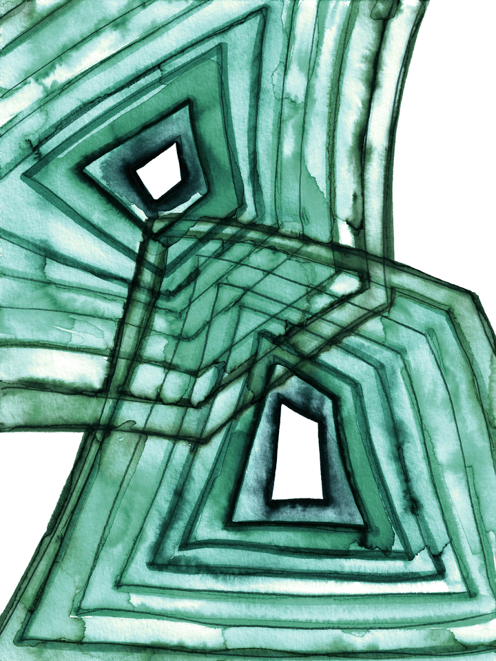 ALTERED GEOMETRY 1 EMERALD GREEN GEOMETRIC WATERCOLOR