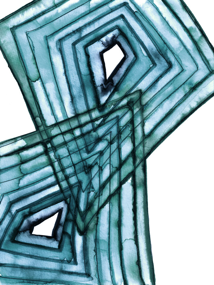 ALTERED GEOMETRY 2 TEAL BLUE GEOMETRIC WATERCOLOR